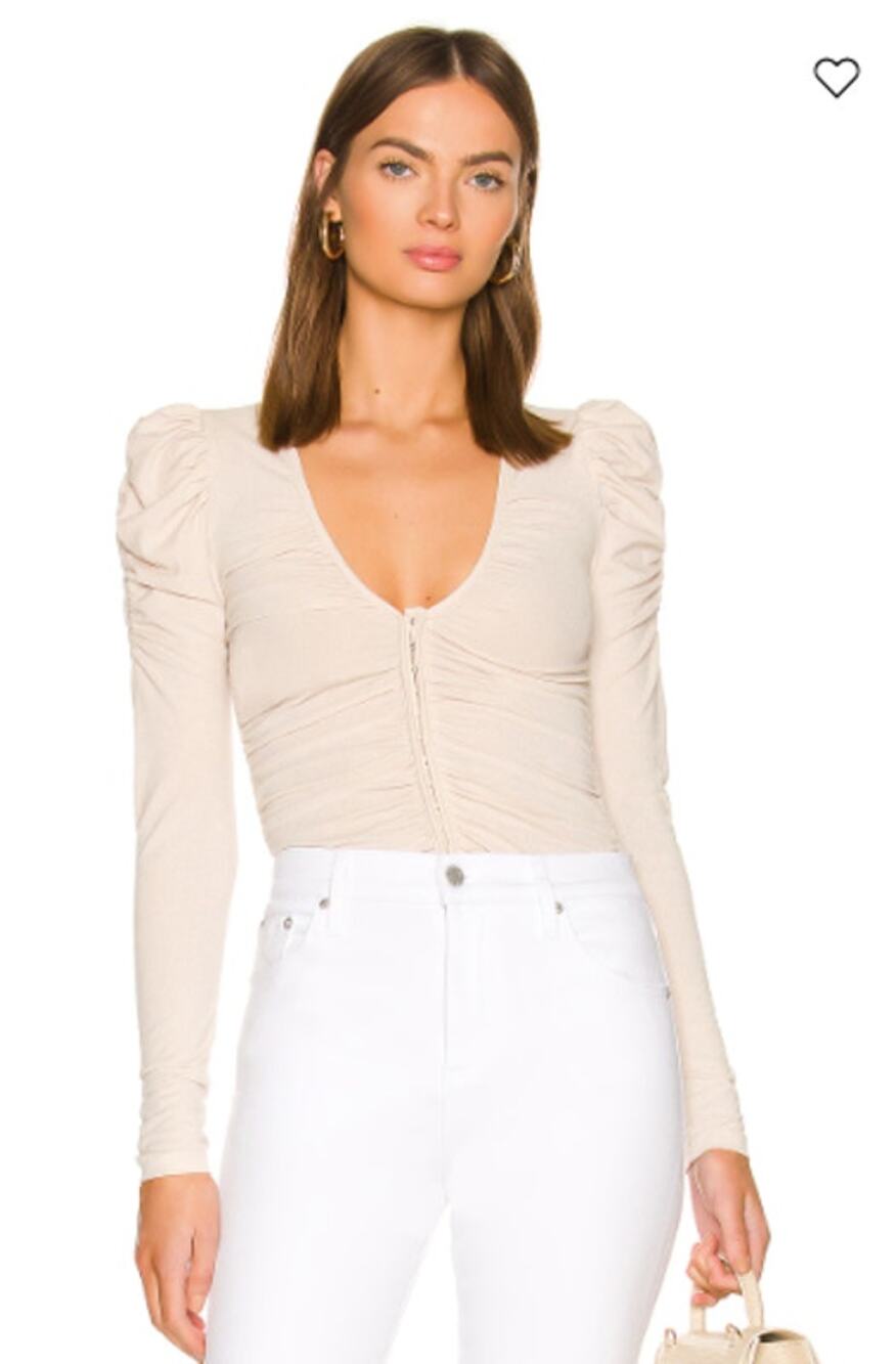 ASTR The Label NWT Cream Encino Ruched Long Sleeve Hook & Eye Top Size L
